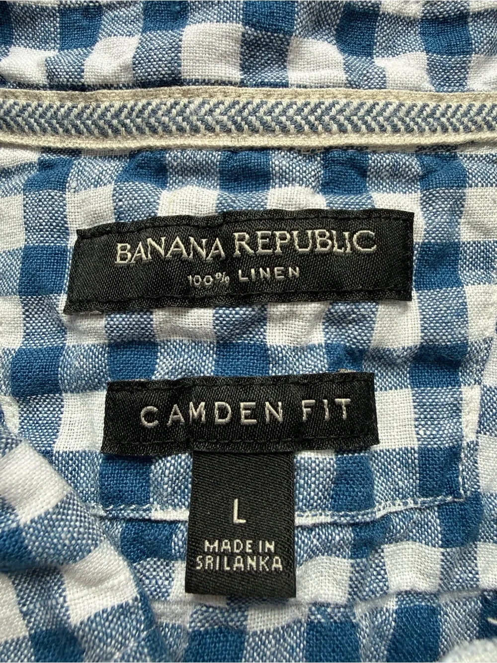 Banana Republic Linen Blue and White Gingham Short-Sleeve Button-Down Shirt